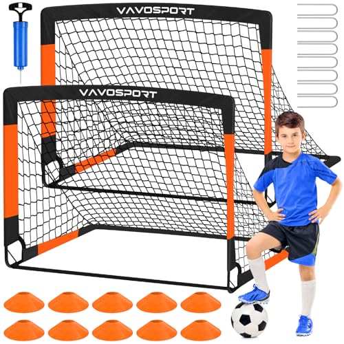 Kids Soccer Goals for Backyard Set, 2 of 4x3 / 6x4 ft Portable Soccer Goal Nets, Pop Up Mini Toddler Soccer Net Training Equipment & Ball, Cones for Ages 3-14, Outdoor Games Gifts for Kids - color: Black Orange, style: 4 ft x 3 ft