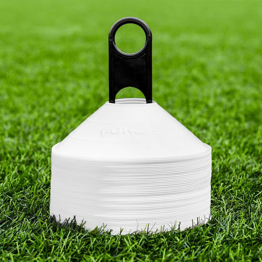 FORZA Multi-Sport Training Marker Cones | Pack of 50 or 1000 Soccer Cones in 8 Vibrant Colors - Durable Construction, Portability and Convenient Storage with Holder - color: White, size: Pack of 50