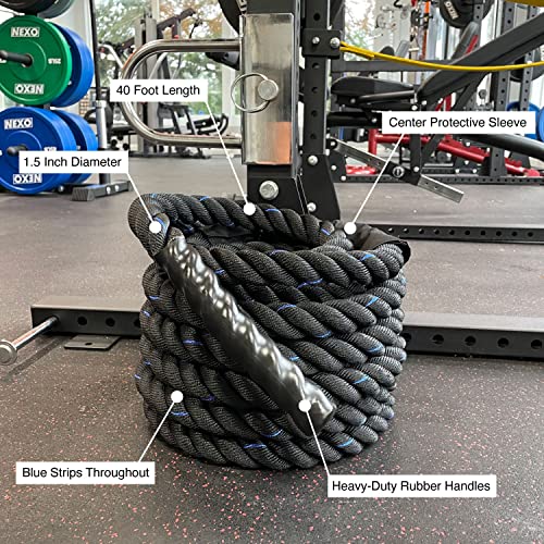 Heavy-Duty Battle Rope 1.5in x 40ft Conditioning Workout Tool for Cardio HIIT Cross Training