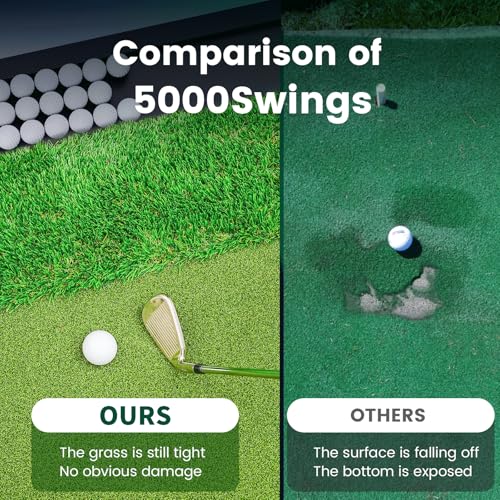 Golf Hitting Mat with Ball Tray, Dual-Turf Practice Training Mat for Indoor & Outdoor Use with 3 Rubber Tees - size: 5 x 4 ft - 1.22"
