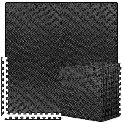 BEAUTYOVO Puzzle Exercise Mat with 12/24/48 Tiles Interlocking Foam Gym Mats, 24'' x 24'' EVA Foam Floor Tiles, Protective Flooring Mats for Gym Equipment - color: 48 Sq.ft/12 Tiles - All-black