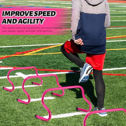 Wettarn 12 Pcs 9" Speed Training Agility Hurdles for Athletes Reliable Training Hurdle Plyometric All Purpose Practice Equipment for Soccer Basketball Football - color: Rose red