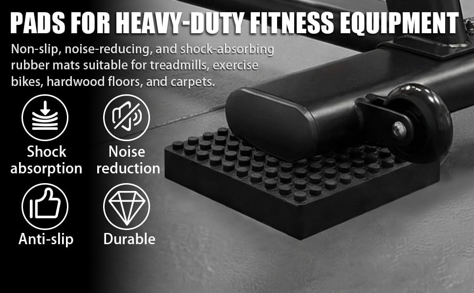 Exercise Equipment Mat Heavy Duty 4 x 4 x 0.8 Inches 4-Pack, Anti-Slip Noise Reduction Shockproof for Treadmill Stationary Bike Hardwood Floors and Carpets