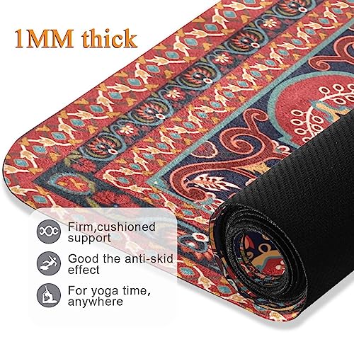 Kigai Travel Yoga Mat 71" x 24" Non Slip Natural Rubber Foldable Exercise Mat Ultra Thin 1.5mm Lightweight for Fitness, Pilates & Home Workout, Persian Design