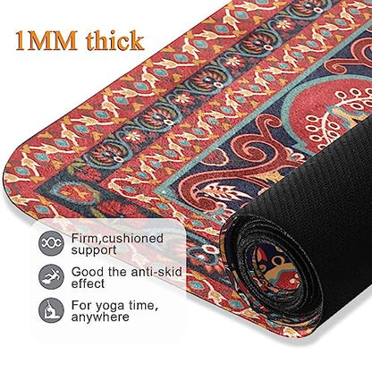 Kigai Travel Yoga Mat 71" x 24" Non Slip Natural Rubber Foldable Exercise Mat Ultra Thin 1.5mm Lightweight for Fitness, Pilates & Home Workout, Persian Design