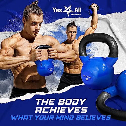 Yes4All Kettlebell, 5-100 LB Vinyl Coated Cast Iron Strength Training Kettlebells for Home Gym Exercises, Fitness, Full Body Workout Equipment, Push Ups, and Grip Strength - color: A. 5LB - Dark Blue, style: Vinyl Coated