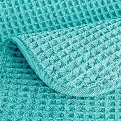 POLYTE 430 GSM Poly Blend Microfiber Quick Dry Waffle Hand Towel, 16x30 in - color: Aqua
