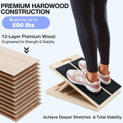 Saker 6-Angle Slant Board & Balance Board, Slant Boards for Exercise, Adjustable 40° Incline & Balance Board - 6-Angle Non-Slip Wooden Trainer for Squats, Calf Stretch, Stability Workouts - size: dual