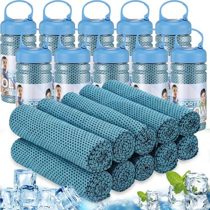 Honoson 10 Pcs Cooling Towels with Bottle, 47 x 12 in, Light Blue - color: Light Blue