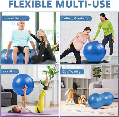 Peanut Ball for Kids Therapy, 90x45cm Anti-Burst Exercise Ball with Pump, Gym Quality Fitness for Yoga, Physical, Child Training, Women, Men