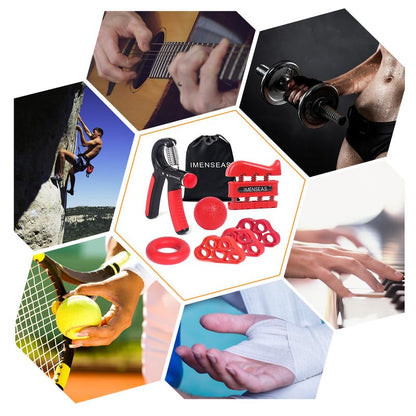 Grip Strength Trainer 7 Pack Adjustable Hand Gripper, Finger Stretcher Resistance Extensor Bands, Finger Exerciser, Grip Strength Ring & Stress Ball, Hand Grip Strengthener