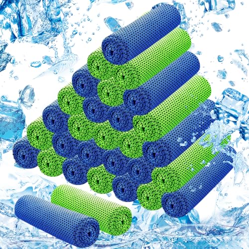 30Pack Cooling Towels for Neck and Face (40"x12"), Ice Microfiber Cooling Towels Bulk for Workout Chill Sweat Towels Cooling Neck Wraps for Gym Yoga Golf Running Sport - color: Dark Blue&green