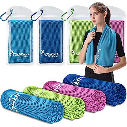 Cooling Towels for Neck and Face, 4 Pack 40" x 12" Cooling Towel for Hot Weather, Soft Breathable Instant Cool Chilly Pad for Sports Golf Yoga Gym Athletes Camping Ice Towels - color: 4 Pack-dblue,blue,green,hpink