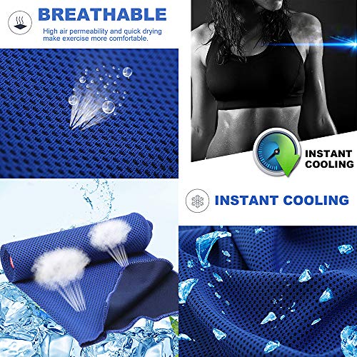 10 Pack Cooling Towels Bulk Microfiber Ice Towel Quick Dry Breathable Chilly Sweat Towel Stay Cool Towel for Neck Face Yoga Gym Workout Running Beach with Carabin Bag, 40x12'', Dark Blue - color: Dark Blue