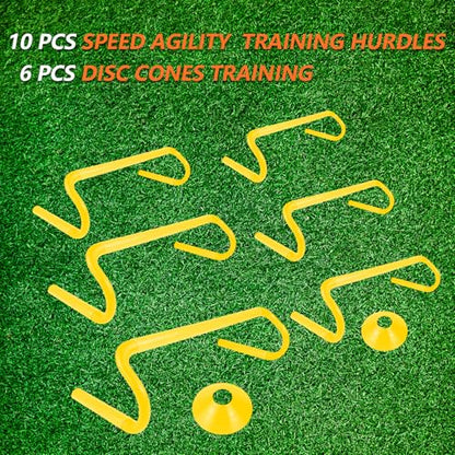 10 Pcs 6" Speed Agility Training Hurdles with 6 Marker Cone Durable Training Hurdle Agility Plyometric All Purpose Speed Hurdle Equipment for Athletes Soccer Basketball Football Practice