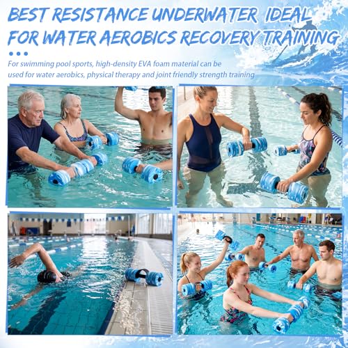 Lewtemi 6 Pcs Water Weights Pool Exercise Set, Aqua Exercise Dumbbells with Handle Strips, High-density Eva-foam Dumbbells for Water Aerobics, Pool Fitness - size: 12 x 3.2 x 3.7 in
