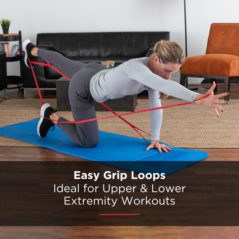 THERABAND CLX Resistance Band with Loops, Fitness Band for Home Exercise and Full Body Workouts, Portable Gym Equipment - color: Red - Medium