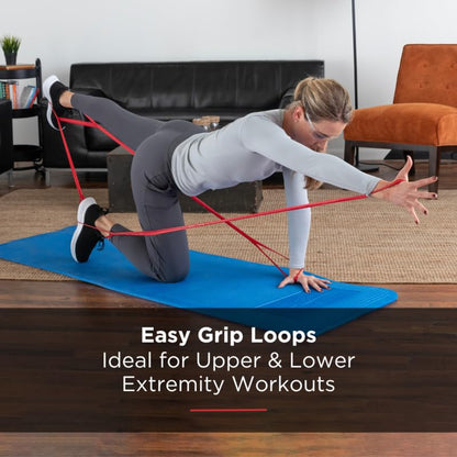 THERABAND CLX Resistance Band with Loops, Fitness Band for Home Exercise and Full Body Workouts, Portable Gym Equipment - color: Red - Medium