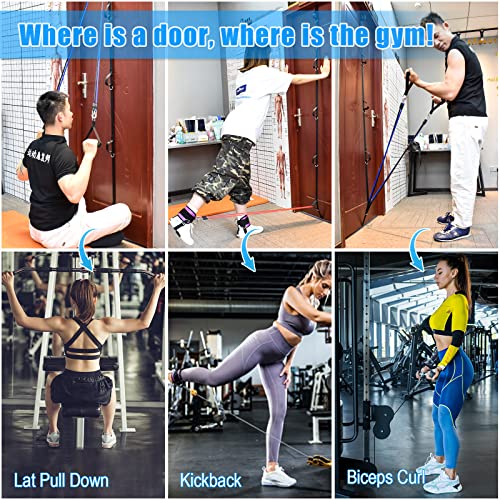 Upgrade Door Anchor Strap for Resistance Bands Exercise, Multi Points Anchor Straps with 7 Loops+ 7 D Rings, Home Gym Workout Equipments with Ratchet Adjust Tighten Straps Not Loose, Sturdy - style: Door Anchor+Resistance Bands Set