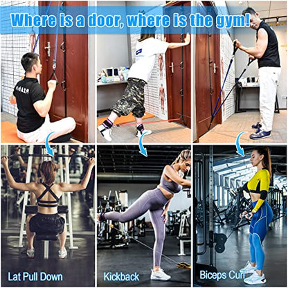 Upgrade Door Anchor Strap for Resistance Bands Exercise, Multi Points Anchor Straps with 7 Loops+ 7 D Rings, Home Gym Workout Equipments with Ratchet Adjust Tighten Straps Not Loose, Sturdy - style: Door Anchor+Resistance Bands Set