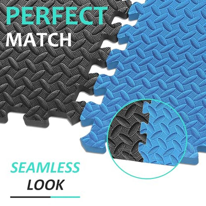BEAUTYOVO Puzzle Exercise Mat with 12/24/48 Tiles Interlocking Foam Gym Mats, 24'' x 24'' EVA Foam Floor Tiles, Protective Flooring Mats for Gym Equipment - color: 48 Sq.ft/12 Tiles - Black & Blue