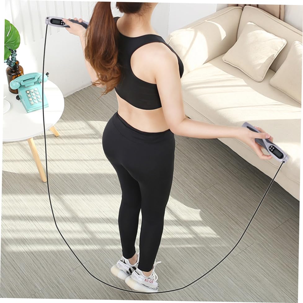 Electronic Counting Jump Rope Weighted Steel Cable Skipping Rope for Workout Fitness Training with Digital Counter Suitable and Gym Exercise (black)