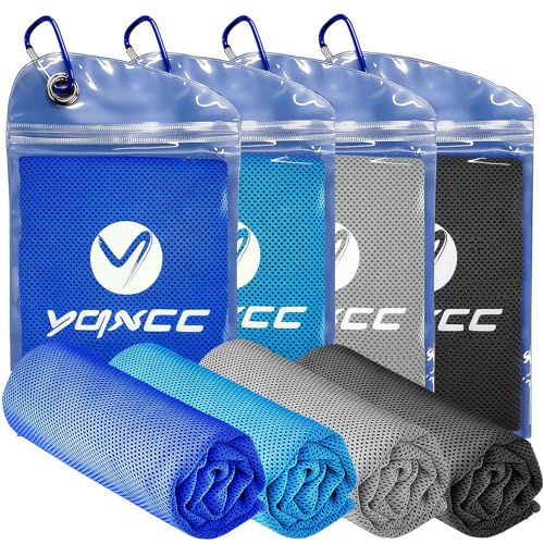 4 Pack Cooling Towels, Instant Cooling Neck Wraps, Ice Towel | 40" x 12" Soft Breathable Microfiber Chilly Towel for Face & Neck, Ideal for Gym, Yoga, Golf, Running, Camping & Hot Weather - color: Dark Blue, Light Blue, Dark Gray, Light Gray