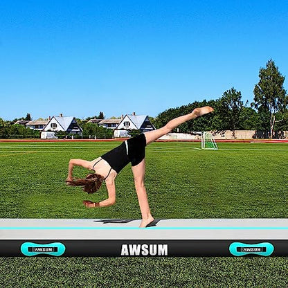 AWSUM Inflatable Gymnastics Mat, Tumble Track Air Mats with Pump - color: Mint Green/Black, size: 10ft*6.6ft*4in(3*2*0.1M)