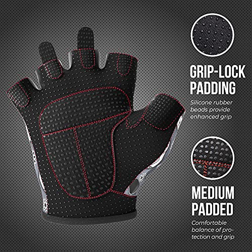 Contraband Pink Label 5237 Womens Designer Workout Gloves | Sugar Skull Print w/Grip-Lock™ Padding (Gray, Medium) - color: Gray, size: Medium