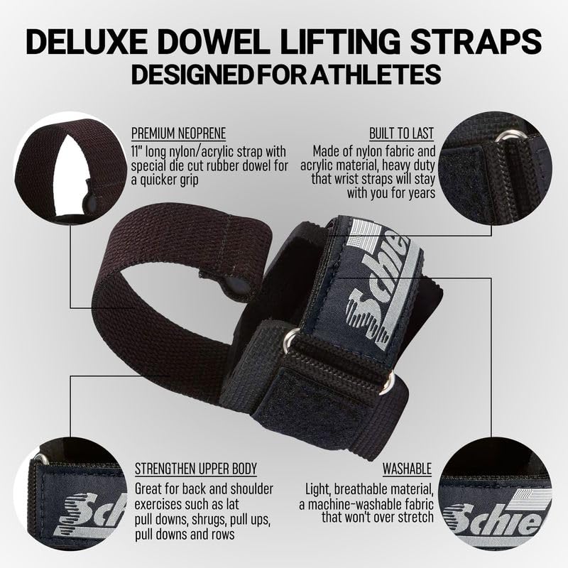 Schiek Sports Model 1000-DLS Deluxe Dowel Lifting Straps - color: Blackout