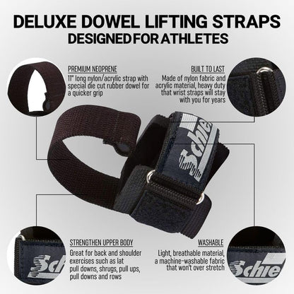 Schiek Sports Model 1000-DLS Deluxe Dowel Lifting Straps - color: Blackout