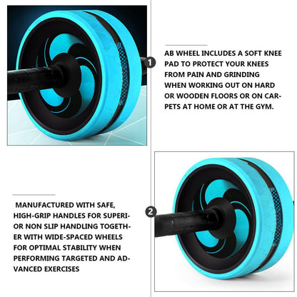 Mute Ab Roller with Non-slip Handles Knee Pad and Jump Rope for Women Core Strength Trainer for Home Gym Portable Fitness Wheel for Beginners and Advanced Users Blue and Black