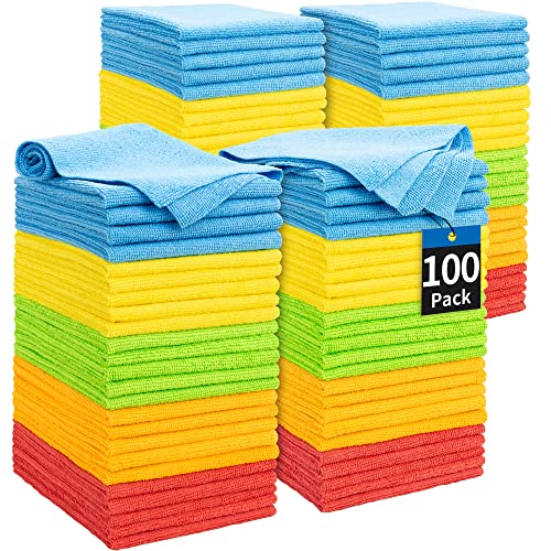 Microfiber Cleaning Cloth, 100 Pack Cleaning Rags Microfiber Towel Bulk Absorbent Lint-Free Wash Cloths, All-Purpose Shop Towels for Cars, Automotive, Garage, Home & Kitchen 11.5"*11.5" - color: Assorted, style: 100 Pack