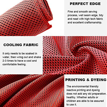 10 Pack Cooling Towels Bulk Microfiber Ice Towel Quick Dry Breathable Chilly Sweat Towel Stay Cool Towel for Neck Face Yoga Gym Workout Running Pilates Beach with Carabin Bag, 40x12'', Red - color: Red