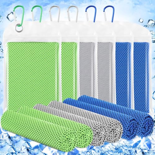 6 Pack Cooling Towels 40" x 12" Sport Towels, Cooling Rag for Neck and Face Ice Breathable Chilly Portable Neck Wraps for Yoga(Fashion Color) - color: Dark Blue, Light Gray, Bright Green