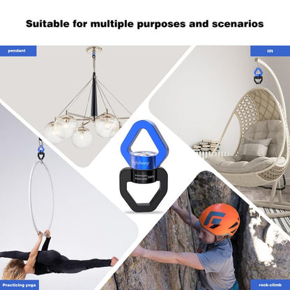 Swing Swivel Hanger, Aluminium Alloy 35KN Swing Spinner, Swivel Hooks for Children's Swing,Aerial Yoga,Web Tree Swing,Hanging Hammock Indoor Outdoor(Black-Blue with 2 Carabiners) - style: Black Blue-1 Pack with 2 Carabiners