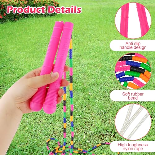 Coolrunner 16 FT Long Jump Rope(1 PACK), Double Dutch Jump Ropes, Soft Beaded Skipping for Kids Adults, Plastic Segmented Long Enough for 4-5 Jumpers - color: Pink