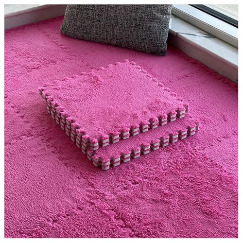 12 Pieces Thickened Plush Foam Interlocking Floor Mat,Fluffy Square Foam Tiles with 12 Edgings,Soft Anti-Slip Puzzle Area Rug Playmat for Bedroom,12X12inch,12 Tiles/11.6 Sq.Ft,Rose - color: Rose