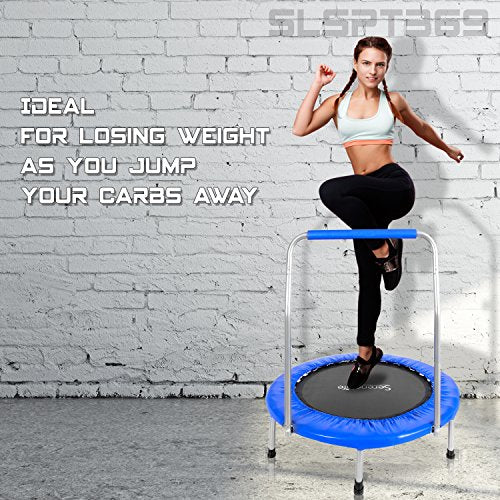 Kids Highly Elastic Sports Trampoline - 26” Space Saver Heavy Duty Portable Foldable Jumping Mat w/Coil Spring, Padded Frame Cover, 24" Padded Handrail, Kit Bag, Safe for Kids - SereneLife