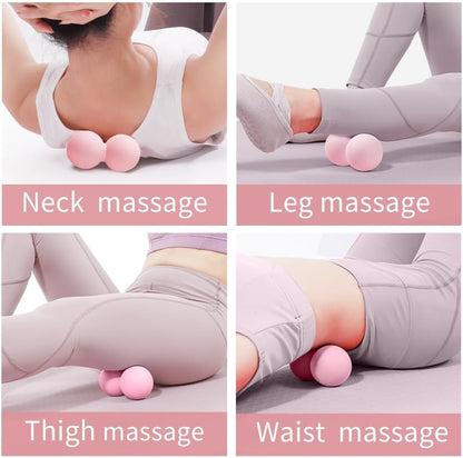 Double Lacrosse & Micro-Elastic Peanut Massage Ball - Myofascial Release Tool for Muscle, Back, Foot, and Physical Therapy, Mobility Roller for Acupressure and Relaxation (Pink)