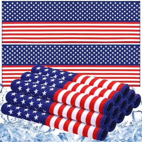 12 Pack 250th Anniversary Patriotic Cooling Towel with American Flag 40" x 12" Cooling Neck Wraps Microfiber Instant Cool Towel Red White Blue Workout Towels 4th of July Party Supplies