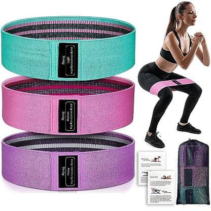 Bundle Set of 8 Resistance Bands for Workout, 5 Latex Exercise Bands and 3 Fabric Booty Bands with 2 Portable Bags