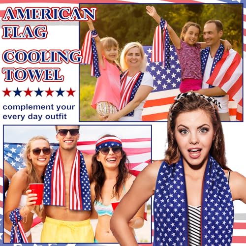 12 Pack 250th Anniversary Patriotic Cooling Towel with American Flag 40" x 12" Cooling Neck Wraps Microfiber Instant Cool Towel Red White Blue Workout Towels 4th of July Party Supplies