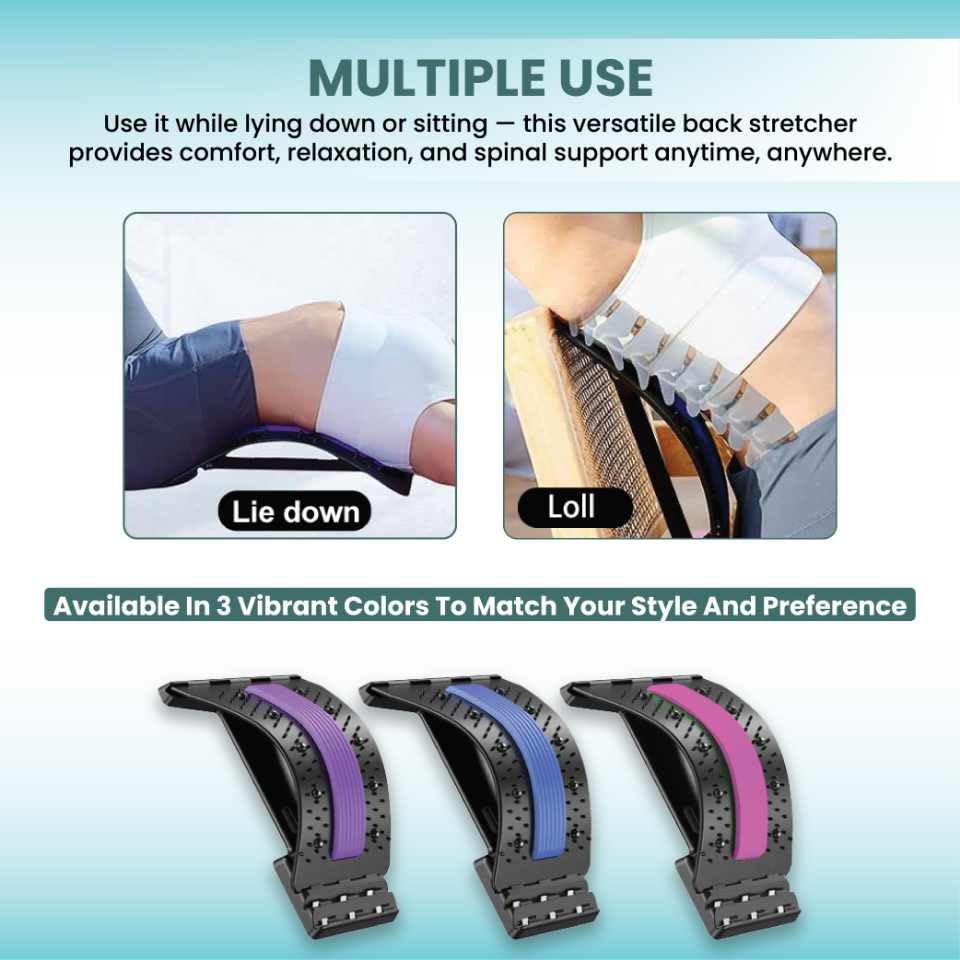 Ergonomic Back Stretcher for Lower Back Pain Relief. Lumbar Support with Acupressure Points. Portable Spine Deck for Lower Back&Posture Correction. Back Cracking Device with 4 Adjustable Levels (Pink)