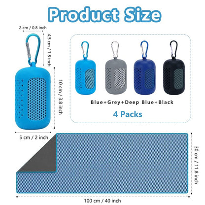 4 Pack Cooling Towels (40"x12"), Microfiber Chilly Towels Soft Breathable Gym Ice Towel for Workout, Yoga, Sport, Silicone Set Travel Sweat Towels Fast Drying Lightweight Cooling Neck Wraps - color: Blue/Grey/Deep Blue/Black
