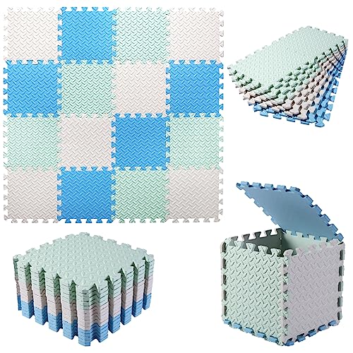 Foam Play Mat for Baby, EVA Soft Non-Toxic Playmat, Interlocking Floor Mats, Solid Colored Foam Puzzled Floor Mats, Baby Play Mat Exercise Mats, 16 Tiles(White/Green/Light Blue) - color: White/Green/Light Blue, size: 16 Pcs/47.2*47.2