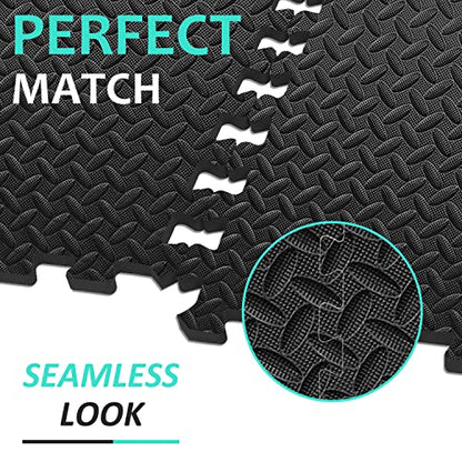 BEAUTYOVO Puzzle Exercise Mat with 12/24/48 Tiles Interlocking Foam Gym Mats, 24'' x 24'' EVA Foam Floor Tiles, Protective Flooring Mats for Gym Equipment - color: 192 Sq.Ft/48 tiles - All-Black