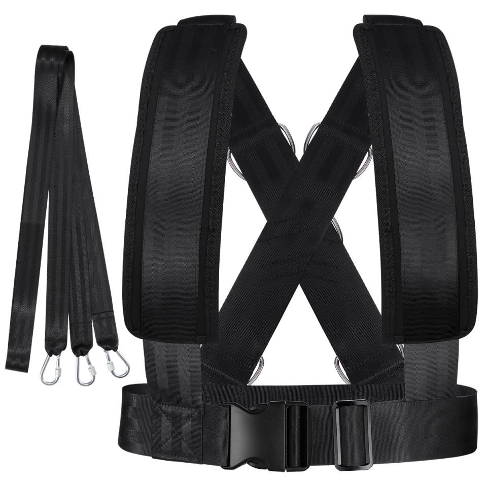 Adjustable Sled Harness - with Resistance Band for Strength and Fitness Training Padded Shoulder Straps and Waist Belt for Workout Sled Pulling Durable Neoprene and Polyester Vest