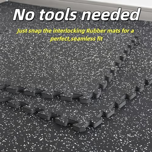 Interlocking Rubber Gym Mats 24 Sq Ft Heavy Duty Exercise Flooring for Home Gym, Weightlifting, Yoga, Playroom - Dual-Layer Non-Slip Noise Reducing Floor Protection Tiles - size: 24 Sq Ft (6 Tiles)