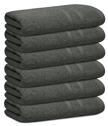 Looperry 6 Pack Small Bath Towel Set - 100% Cotton 23x46 Shower Towels in 450 GSM. Lightweight & Absorbent Quick Dry Gym Towel for Showering, Pet Drying, Spas & Salons (Charcoal Grey)